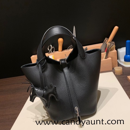 Hermes Picotin Clemence 18cm 89 /Black Silver Hardware Hermes Picotin Clemence 18cm 89 /Black Silver Hardware