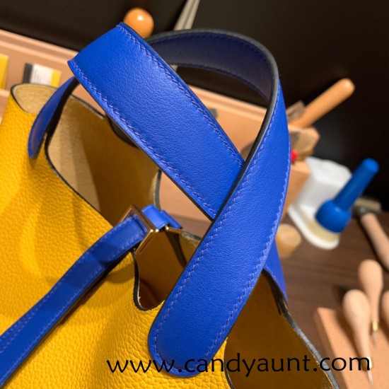 Hermes Picotin Clemence 18cm 9D Jaune Ambre & 7T /Blue Electric Silver Hardware Hermes Picotin Clemence 18cm 9D Jaune Ambre & 7T /Blue Electric Silver Hardware
