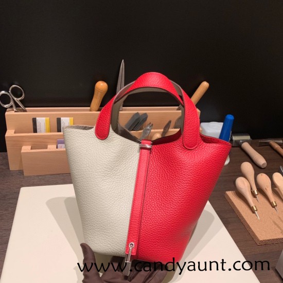 Hermes Picotin Clemence 18cm 80 /Pearl Grey & Q5 Rouse Casaque Silver Hardware Hermes Picotin Clemence 18cm 80 /Pearl Grey & Q5 Rouse Casaque Silver Hardware