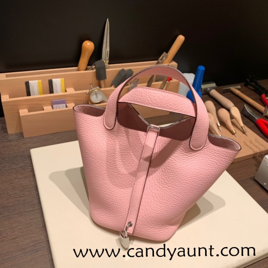 Hermes Picotin Clemence 18cm 3Q /Rose Sakura Silver Hardware Hermes Picotin Clemence 18cm 3Q /Rose Sakura Silver Hardware