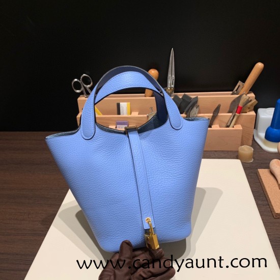 Hermes Picotin Clemence 18cm 2T /Blue Paradise Gold Hardware Hermes Picotin Clemence 18cm 2T /Blue Paradise Gold Hardware