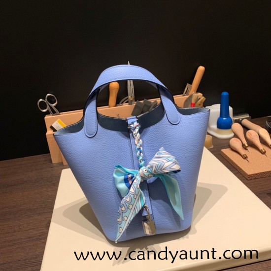 Hermes Picotin Clemence 18cm 2T /Blue Paradise Silver Hardware Hermes Picotin Clemence 18cm 2T /Blue Paradise Silver Hardware