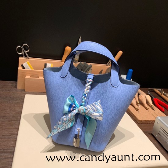 Hermes Picotin Clemence 18cm 2T /Blue Paradise Silver Hardware Hermes Picotin Clemence 18cm 2T /Blue Paradise Silver Hardware