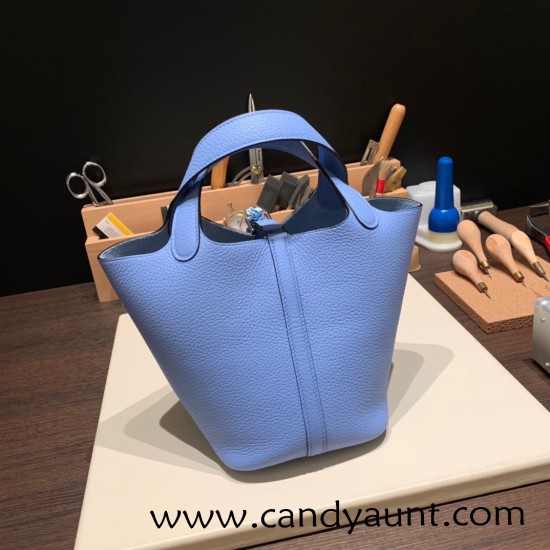 Hermes Picotin Clemence 18cm 2T /Blue Paradise Silver Hardware Hermes Picotin Clemence 18cm 2T /Blue Paradise Silver Hardware