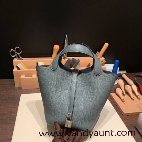 Hermes Picotin Clemence 18cm Y7 /Blue Orage Silver Hardware Hermes Picotin Clemence 18cm Y7 /Blue Orage Silver Hardware