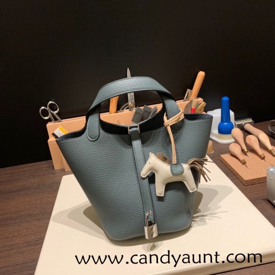 Hermes Picotin Clemence 18cm Y7 /Blue Orage Silver Hardware Hermes Picotin Clemence 18cm Y7 /Blue Orage Silver Hardware