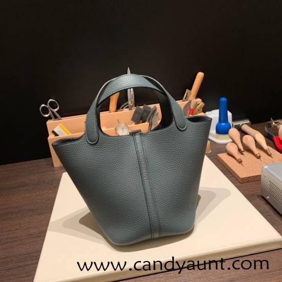 Hermes Picotin Clemence 18cm Y7 /Blue Orage Silver Hardware Hermes Picotin Clemence 18cm Y7 /Blue Orage Silver Hardware