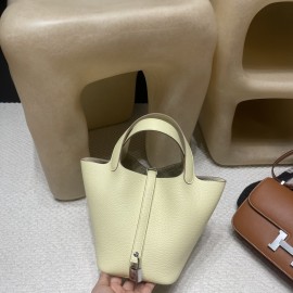 Picotin Lock 18/PM New Stock Picotin I8 Jaune Milton [2024 SS New Color] Silver Hardware Fully Hand-Stitched