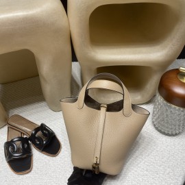 Picotin Lock 18/PM Taurillon Clemence (TC) Picotin I8 S2/Trench (Trench Grey) [2024 SS New Color] Gold Hardware Fully Hand-Stitched