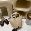 Picotin Lock 18/PM Taurillon Clemence (TC) Picotin I8 S2/Trench (Trench Grey) [2024 SS New Color] Gold Hardware Fully Hand-Stitched