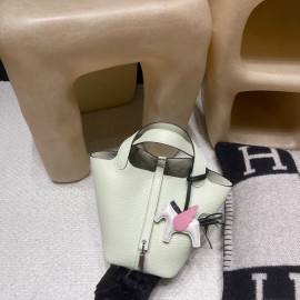 Picotin Lock 18/PM Taurillon Clemence (TC) 0S Vert Fizz (Hermes Vert Fizz) Silver Hardware Fully Hand-Stitched