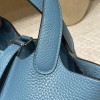 Picotin Lock 18/PM Taurillon Clemence (TC) 75/Blue Jean & 09 Mauve Pale (New Color Launched in Hermes 2022 AW) Silver Hardware Fully Hand-Stitched