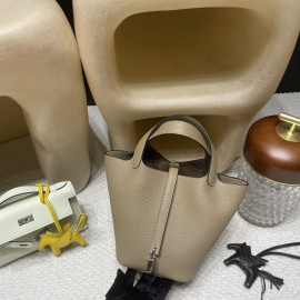 8Q Beige Marfa (Latest Color of 2023 AW Collection!) Picotin Lock 18/PM Taurillon Clemence (TC) Silver Hardware Fully Hand-Stitched