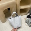 Picotin Lock 18/PM Taurillon Clemence (TC) 7R/Azur Silver Hardware Fully Hand-Stitched