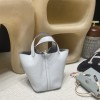 Picotin Lock 18/PM Taurillon Clemence (TC) 7R/Azur Silver Hardware Fully Hand-Stitched