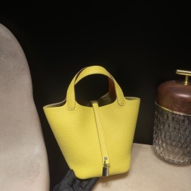 0Y Limoncello & 93/Orange Silver Hardware Picotin Lock 18/PM Taurillon Clemence (TC)