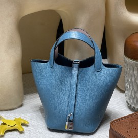 75/Blue Jean & 09 2023 Mauve Pale Silver Hardware Picotin Lock 18/PM Taurillon Clemence (TC)