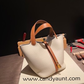HERMES Picotin Lock 22/MM CLEMENCE 10 /Craie & 37/Gold Gold Hardware