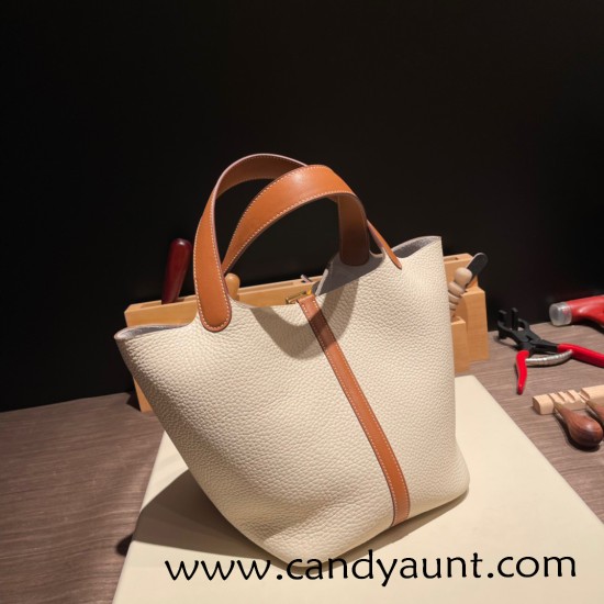 HERMES Picotin Lock 22/MM CLEMENCE 10 /Craie & 37/Gold Gold Hardware HERMES Picotin Lock 22/MM CLEMENCE 10 /Craie & 37/Gold Gold Hardware