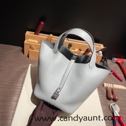 HERMES Picotin Lock 22 CLEMENCE 08/Blue Pale Silver Hardware