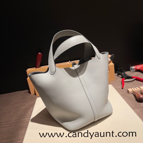 HERMES Picotin Lock 22 CLEMENCE 08/Blue Pale Silver Hardware HERMES Picotin Lock 22 CLEMENCE 08/Blue Pale Silver Hardware