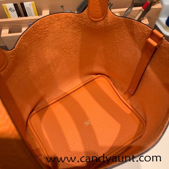 HERMES Picotin Lock 22/MM CLEMENCE Orange Gold Hardware HERMES Picotin Lock 22/MM CLEMENCE Orange Gold Hardware