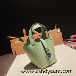 HERMES Picotin Lock 22/MM Ostrich 3I/Vert Criquet Silver Hardware