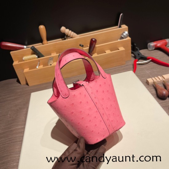 HERMES Picotin Lock 22/MM Ostrich 3I/Vert Criquet Silver Hardware HERMES Picotin Lock 22/MM Ostrich 3I/Vert Criquet Silver Hardware