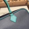 Hermès Plume 32 Evercolor 73/Blue Saphir X Vert Verone Silver Hardware Plume-002 Fully Hand-Stitched