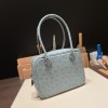 Hermès Plume 21 Ostrich 8U/Blue Glacier Silver Hardware Plume-005 Fully Hand-Stitched