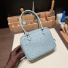 Hermès Plume 21 Ostrich 8U/Blue Glacier Silver Hardware Plume-005 Fully Hand-Stitched