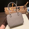 Hermès Plume 21 Ostrich M8/Gris Asphalt Silver Hardware Plume-007 Fully Hand-Stitched