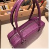 Hermès Plume 21 Ostrich P9/Anemone Silver Hardware Plume-008 Fully Hand-Stitched