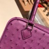 Hermès Plume 21 Ostrich P9/Anemone Silver Hardware Plume-008 Fully Hand-Stitched