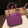 Hermès Plume 21 Ostrich P9/Anemone Silver Hardware Plume-008 Fully Hand-Stitched