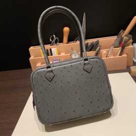 Hermès Plume 21 Ostrich 8F/Etain Silver Hardware Plume-009 Fully Hand-Stitched