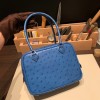 Hermès Plume 21 Ostrich T7/Blue Hydra Silver Hardware Plume-010 Fully Hand-Stitched