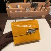 Hermès Plume 21 Crocodile 9D/Jaune Ambre Silver Hardware Verrou-015 Fully Hand-Stitched