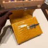 Hermès Plume 21 Crocodile 9D/Jaune Ambre Silver Hardware Verrou-015 Fully Hand-Stitched