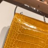 Hermès Plume 21 Crocodile 9D/Jaune Ambre Silver Hardware Verrou-015 Fully Hand-Stitched