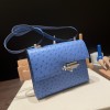 Hermès Verrou Mini 17cm Ostrich T7/Blue Hydra Silver Hardware Verrou-017 Fully Hand-Stitched