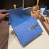 Hermès Verrou Mini 17cm Ostrich T7/Blue Hydra Silver Hardware Verrou-017 Fully Hand-Stitched