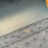 Hermès Verrou Mini 17cm Ostrich T7/Blue Hydra Silver Hardware Verrou-017 Fully Hand-Stitched