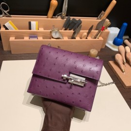 Hermès Verrou Mini 17cm Ostrich P9/Anemone Silver Hardware Verrou-021 Fully Hand-Stitched