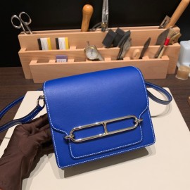 Hermès Roulis 19cm Swift 7T/Blue Electric Silver Hardware Roulis-023 Fully Hand-Stitched