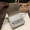 Hermès Roulis 19cm Crocodile Alligator & Natural Lizard 80/Pearl Grey X Ombre Silver Hardware Roulis-025 Fully Hand-Stitched