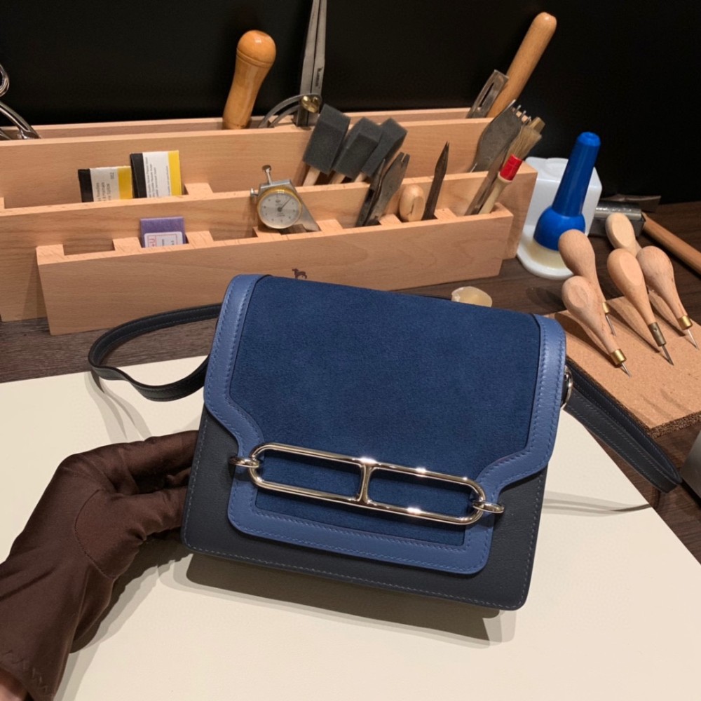 Hermès Roulis 19cm Swift X Suede Silver Hardware Roulis-026 Fully Hand-Stitched