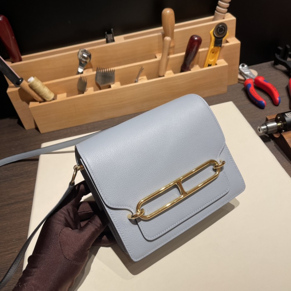 Hermès Roulis 19cm Evercolor J7/Blue Lin Gold Hardware Roulis-027 Fully Hand-Stitched