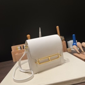Hermès Roulis 19cm Evercolor 01/White (Blanc) Gold Hardware Roulis-032 Fully Hand-Stitched