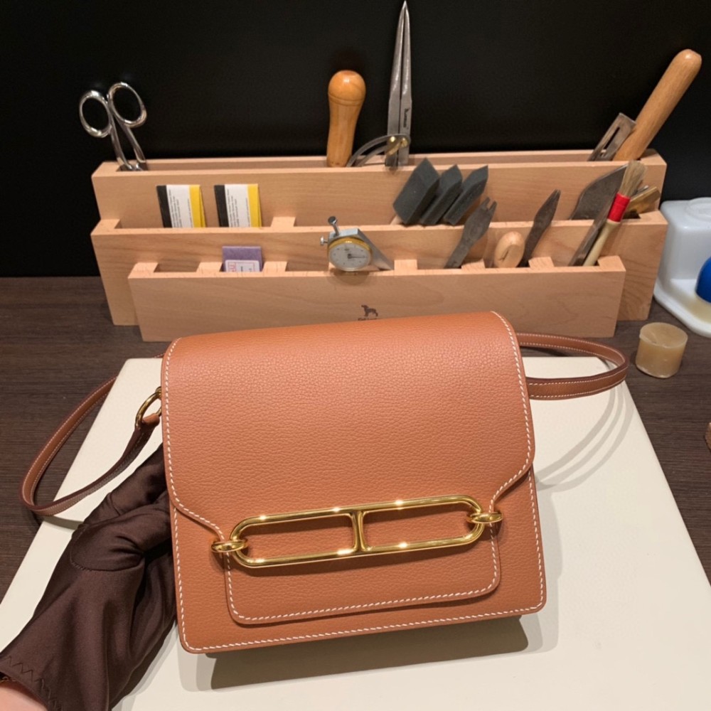 Hermès Roulis 19cm Evercolor 37/Gold Gold Hardware Roulis-035 Fully Hand-Stitched